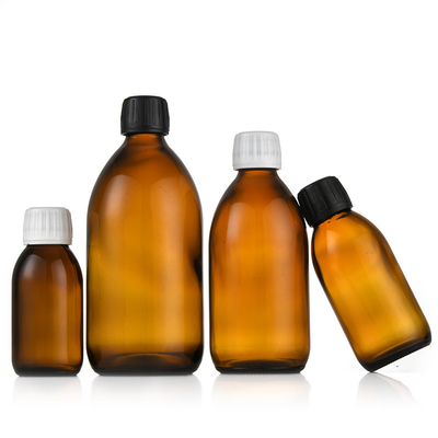 Medical Oral Liquid Amber Glass Syrup Bottle 60ML 100ML 500ML With Aluminum Cap