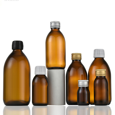 Medical Oral Liquid Amber Glass Syrup Bottle 60ML 100ML 500ML With Aluminum Cap
