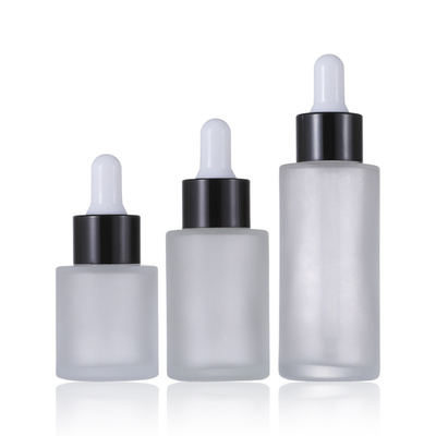 Glass Cosmetic Containers Flat Shoulder Frosted Cosmetic Serum Dropper Bottle
