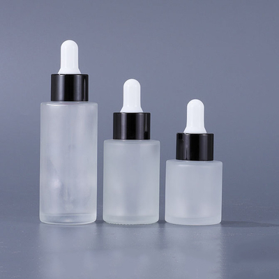 Glass Cosmetic Containers Flat Shoulder Frosted Cosmetic Serum Dropper Bottle