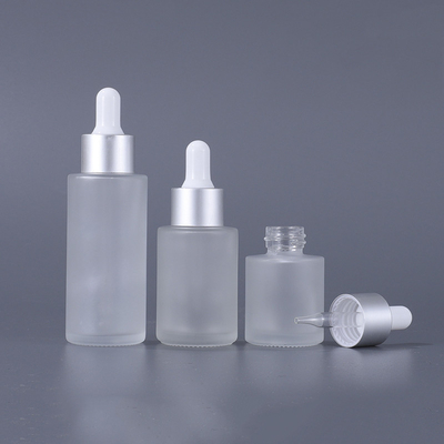 Glass Cosmetic Containers Flat Shoulder Frosted Cosmetic Serum Dropper Bottle