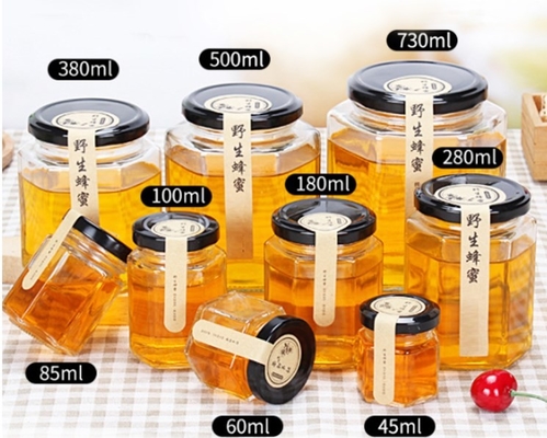 730ml Polygon Hexagon Glass Storage Bottles Embossed For Chili Sauce Pickle