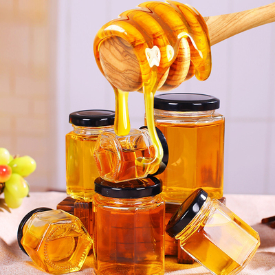 730ml Polygon Hexagon Glass Storage Bottles Embossed For Chili Sauce Pickle