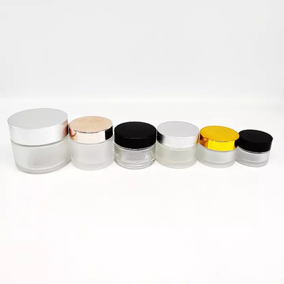 Cream Clear Frosted Glass Cosmetic Containers Jar 30g To 100g With Silver Lid