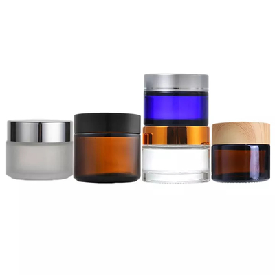 Cream Clear Frosted Glass Cosmetic Containers Jar 30g To 100g With Silver Lid