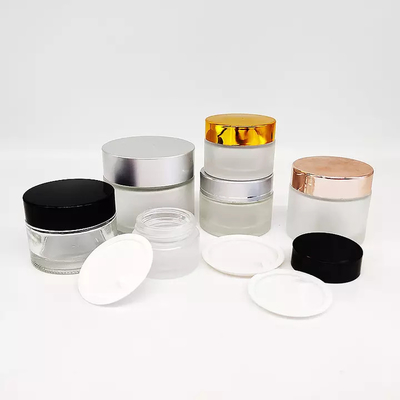 Cream Clear Frosted Glass Cosmetic Containers Jar 30g To 100g With Silver Lid