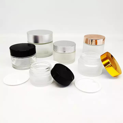 Cream Clear Frosted Glass Cosmetic Containers Jar 30g To 100g With Silver Lid