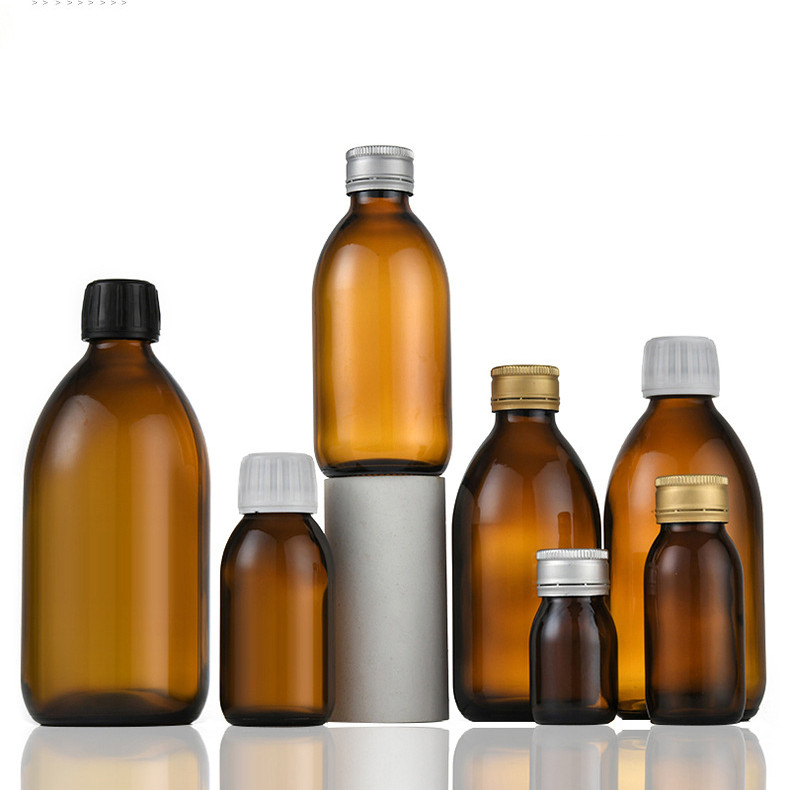 Medical Oral Liquid Amber Glass Syrup Bottle 60ML 100ML 500ML With Aluminum Cap