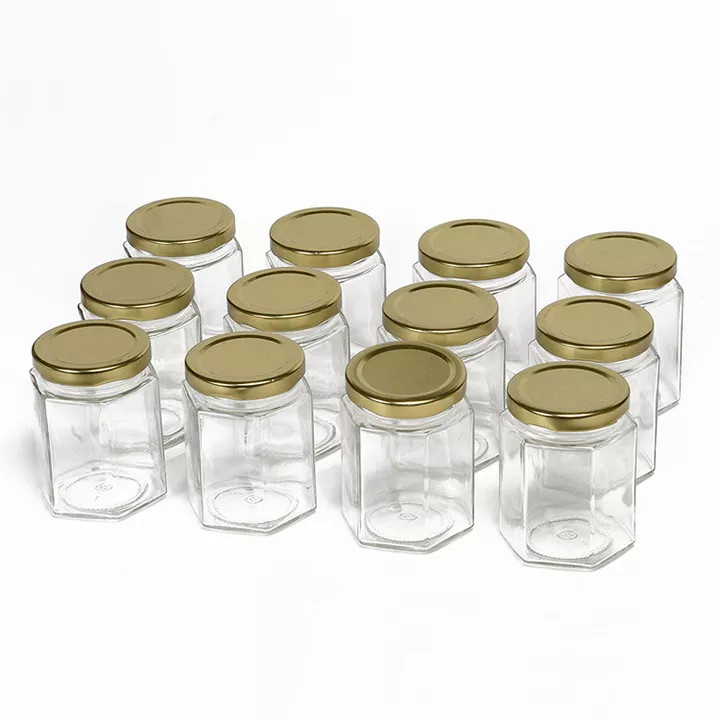 730ml Polygon Hexagon Glass Storage Bottles Embossed For Chili Sauce Pickle
